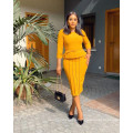 Yellow Peplum With Waist Belt Elegant Office Women Career Dresses